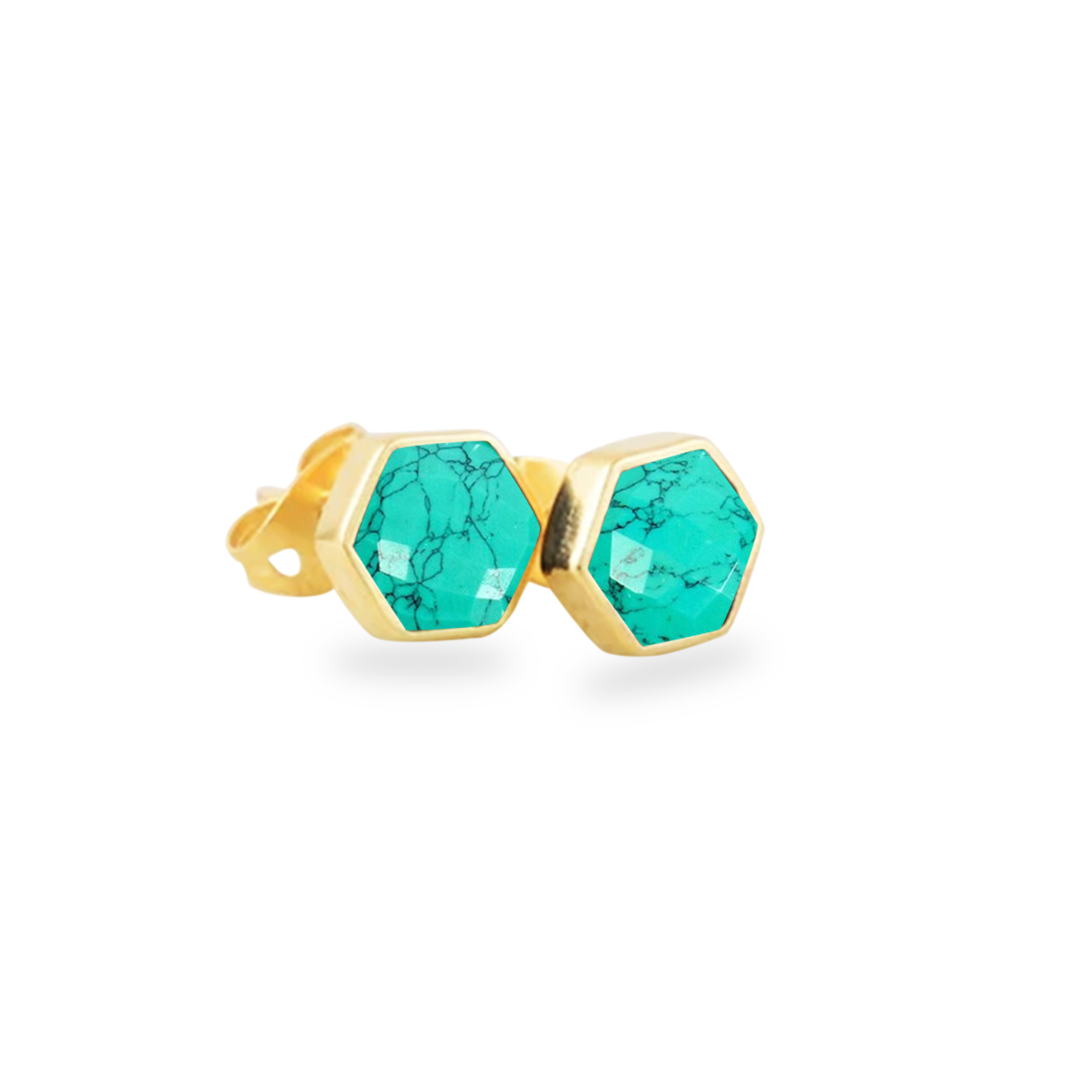 Hexagon Shape Gemstone 925 Sterling Silver Gold Vermeil Stud Earring Size: Stone Size 10mm