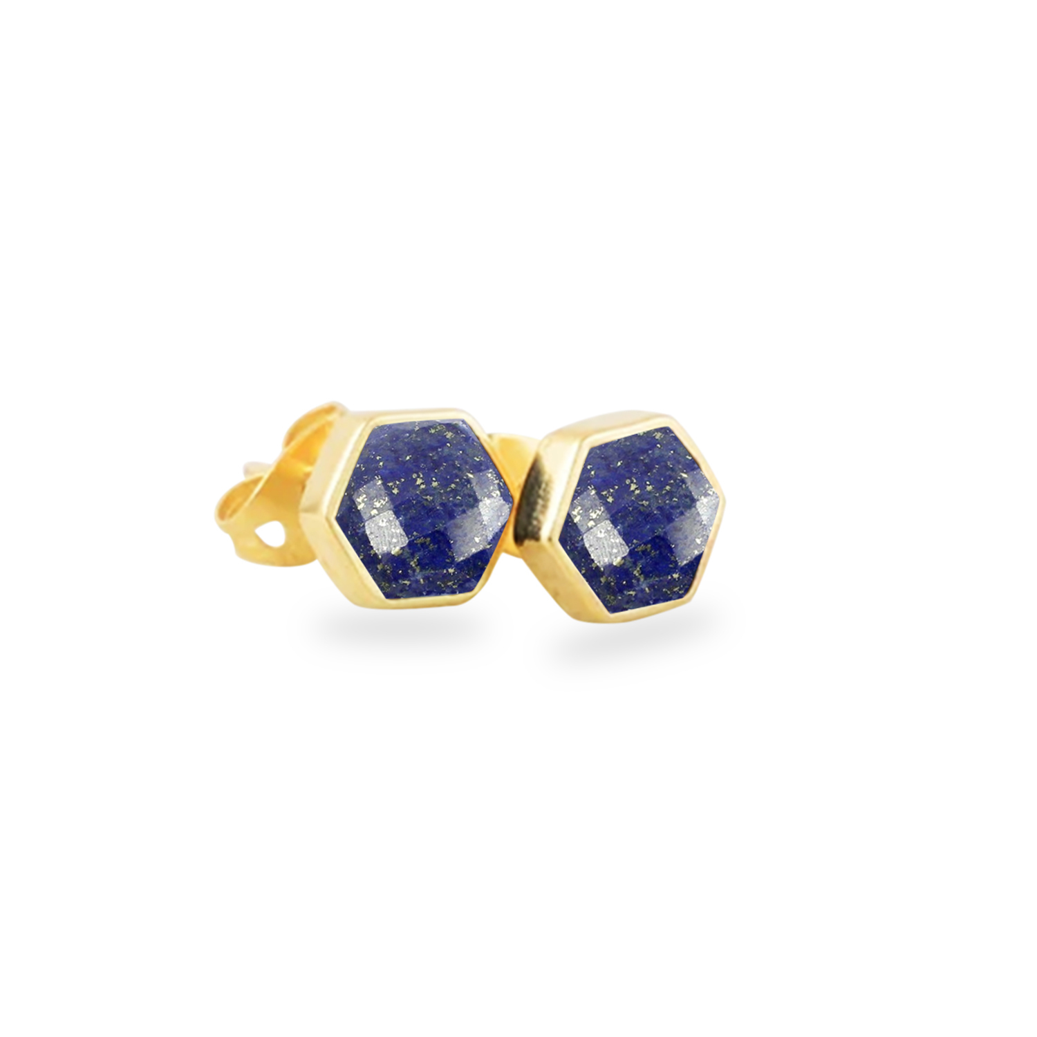 Hexagon Shape Gemstone 925 Sterling Silver Gold Vermeil Stud Earring Size: Stone Size 10mm