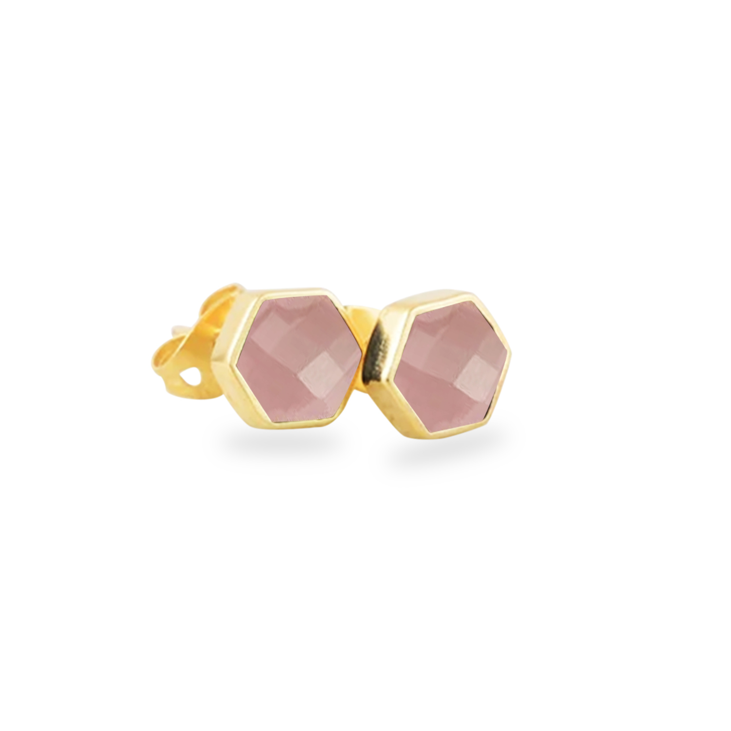 Hexagon Shape Gemstone 925 Sterling Silver Gold Vermeil Stud Earring Size: Stone Size 10mm