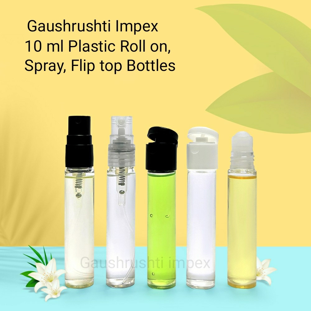 Plastic Perfume Spray Bottle - 10 Milliliter Capacity | Transparent Round Plastic Design For Beverage, Chemical, Oil, Pharmaceutical Use