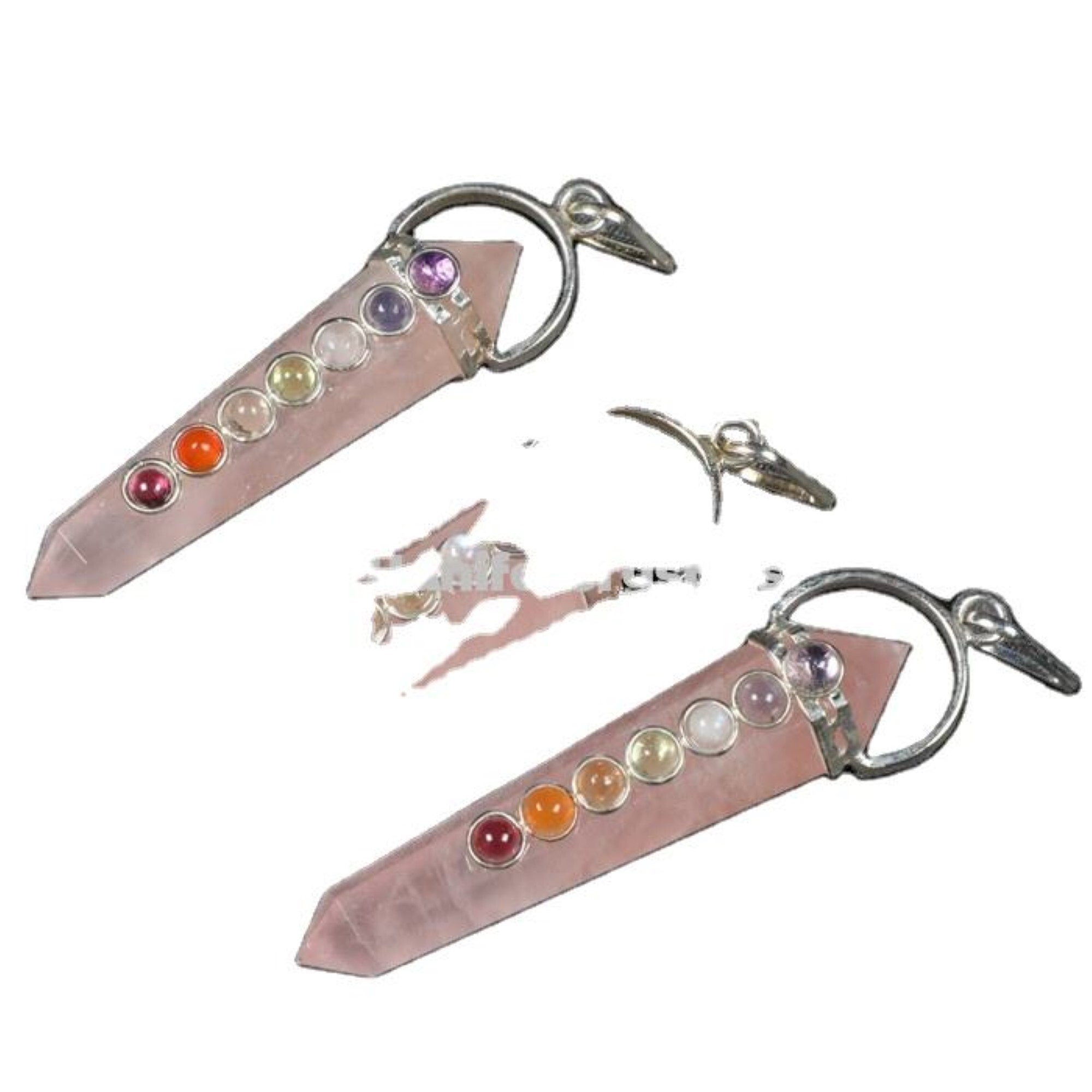 Natural Rose Quartz Seven Chakra Stones Flat Pendant - Natural Gemstone, Flat Design, Pink Color | Ideal For All Occasions, Symbolizes Harmony And Balance