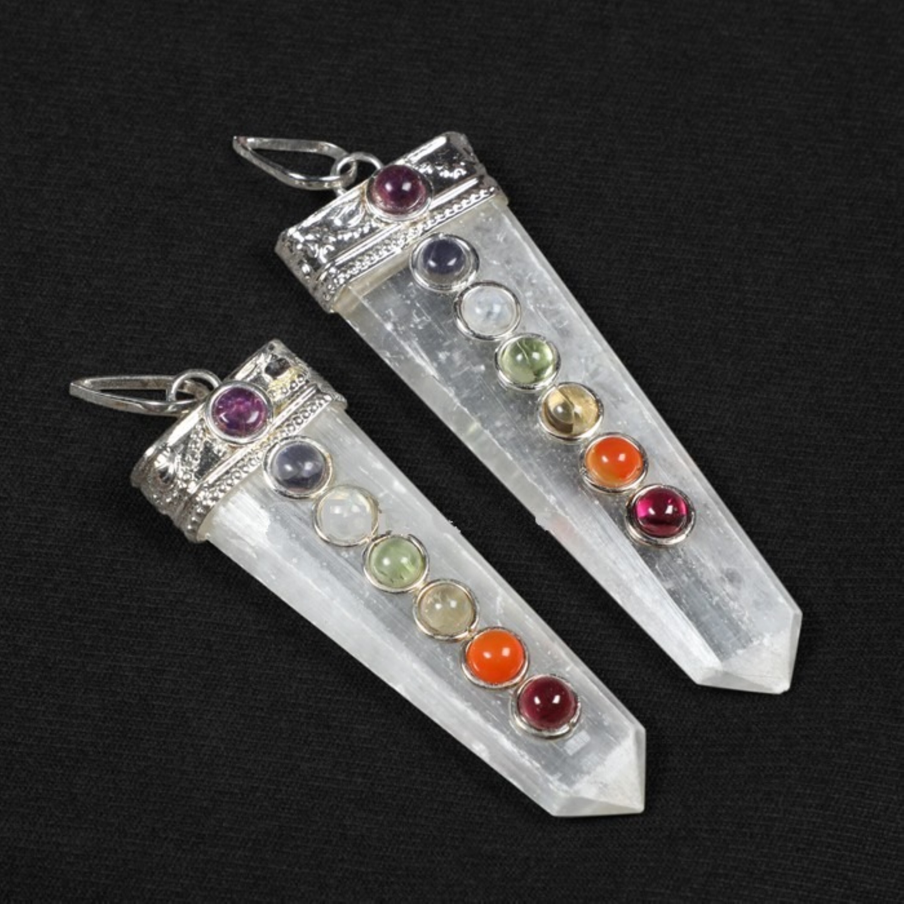 Natural Clear Quartz Seven Chakra Gemstones Flat Pendant - Natural Gemstone, 2 Inch, White | Elegant Chakra Harmony And Spiritual Balance