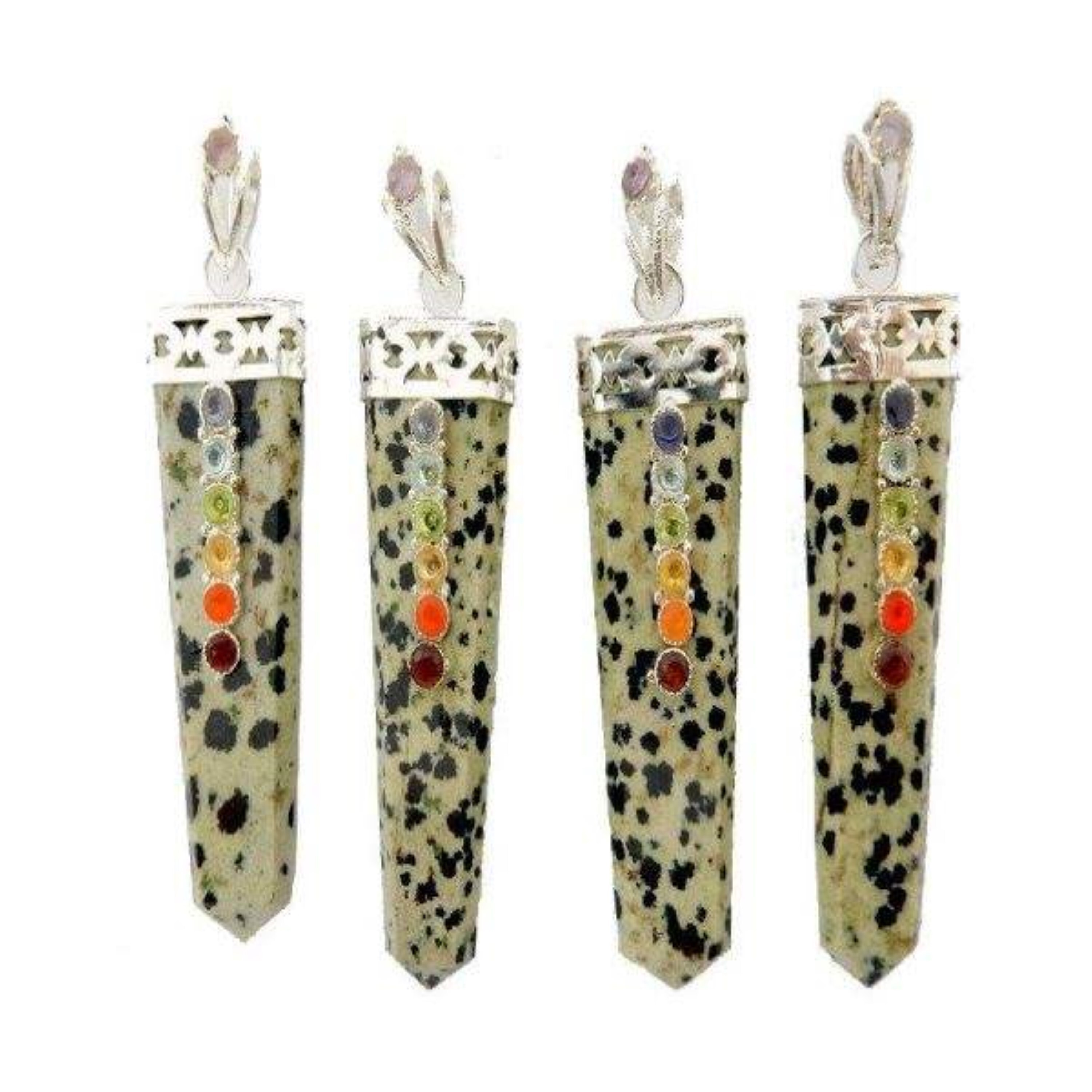 Natural Dalmatian Jasper Seven Chakra Gemstones Flat Pendant - Color: Multicolor
