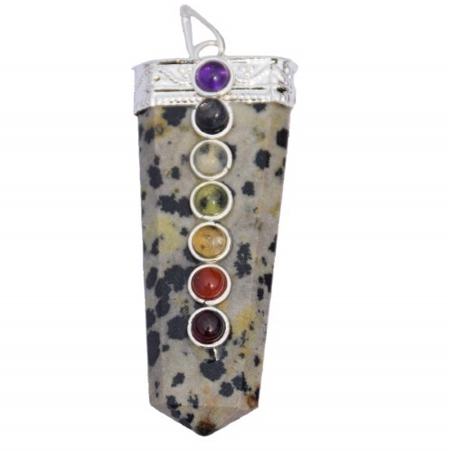 Natural Dalmatian Jasper Seven Chakra Gemstones Flat Pendant - Color: Multicolor