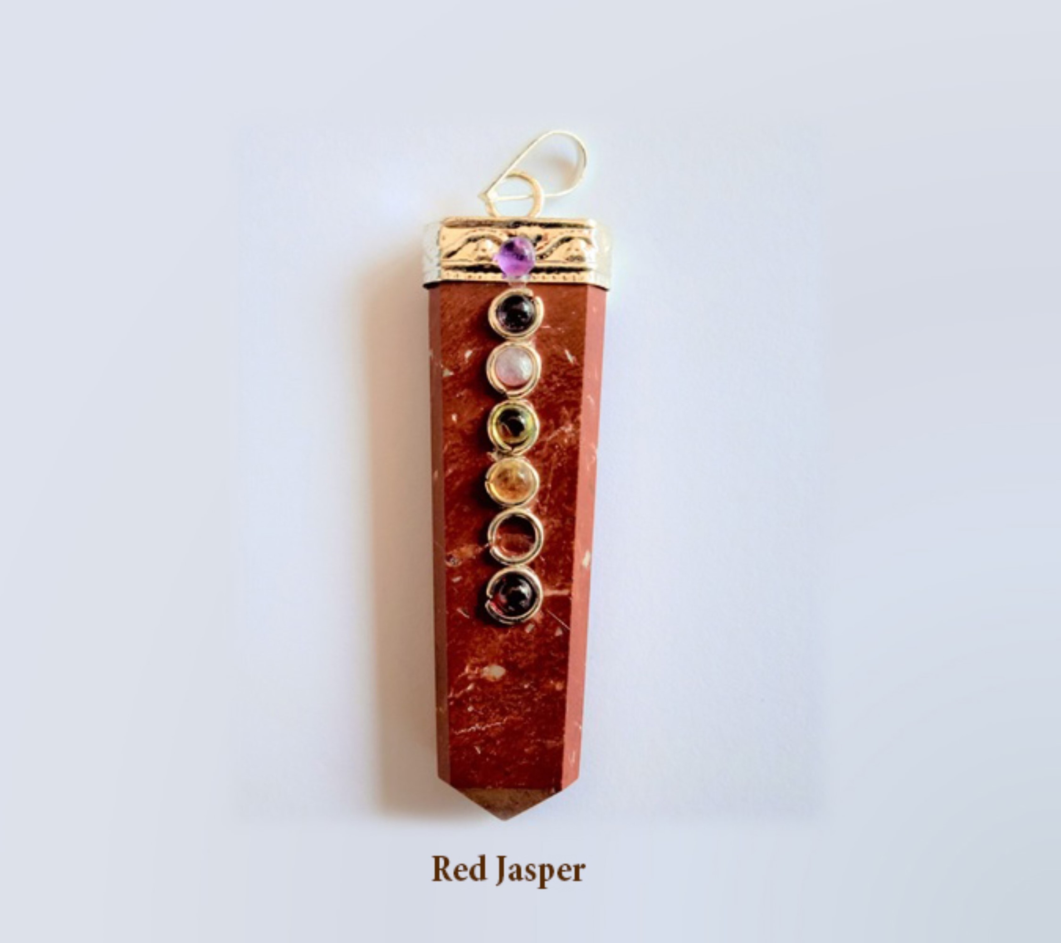 Natural Red Jasper Seven Chakra Gemstone Flat Pendant - Occasion: Gift