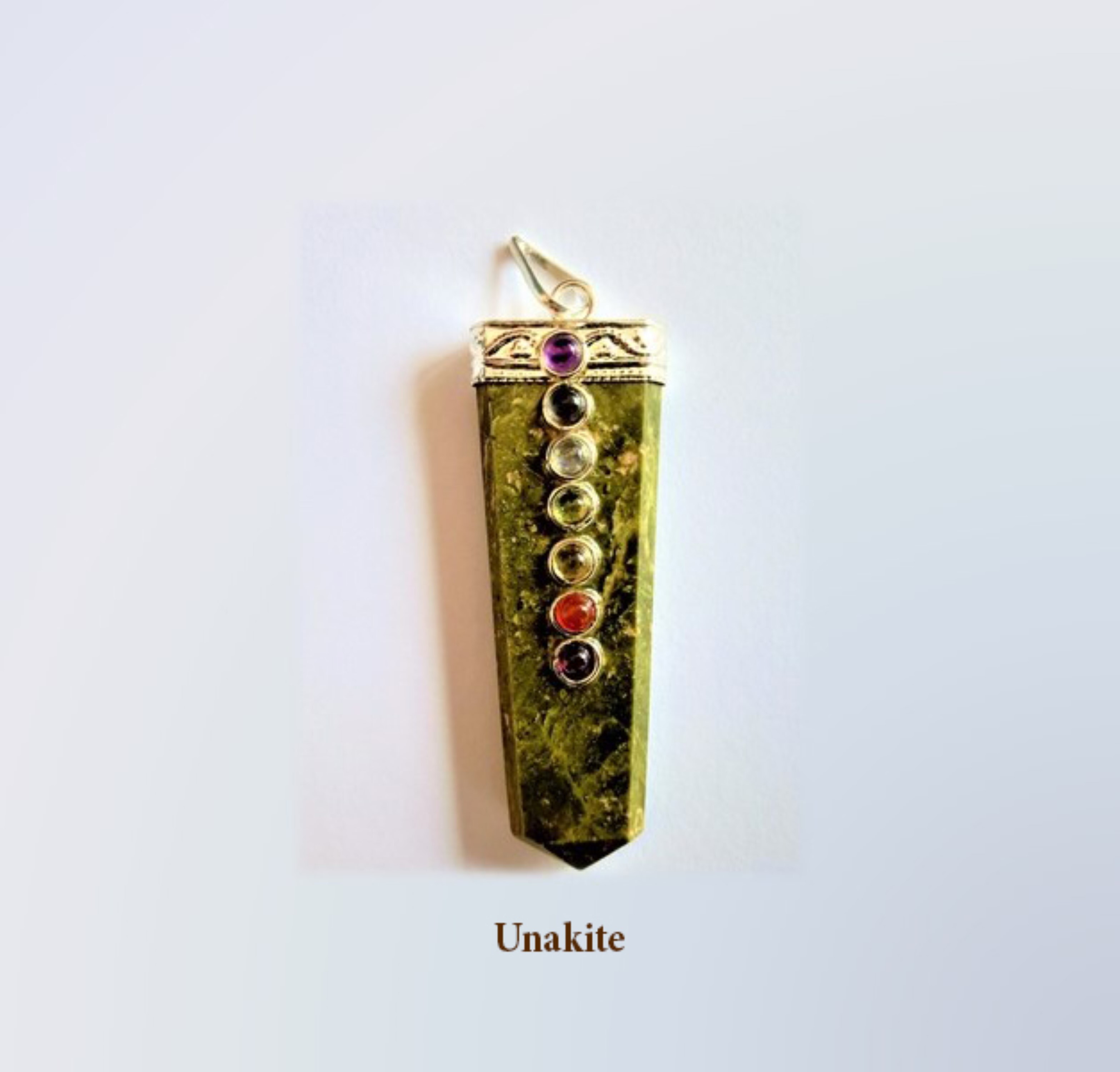 Natural Unakite Seven Chakra Gemstones Flat Pendant - Natural Gemstone, 2 Inch, Multicolor | Ideal For Spiritual Practices, Unique Gift Option