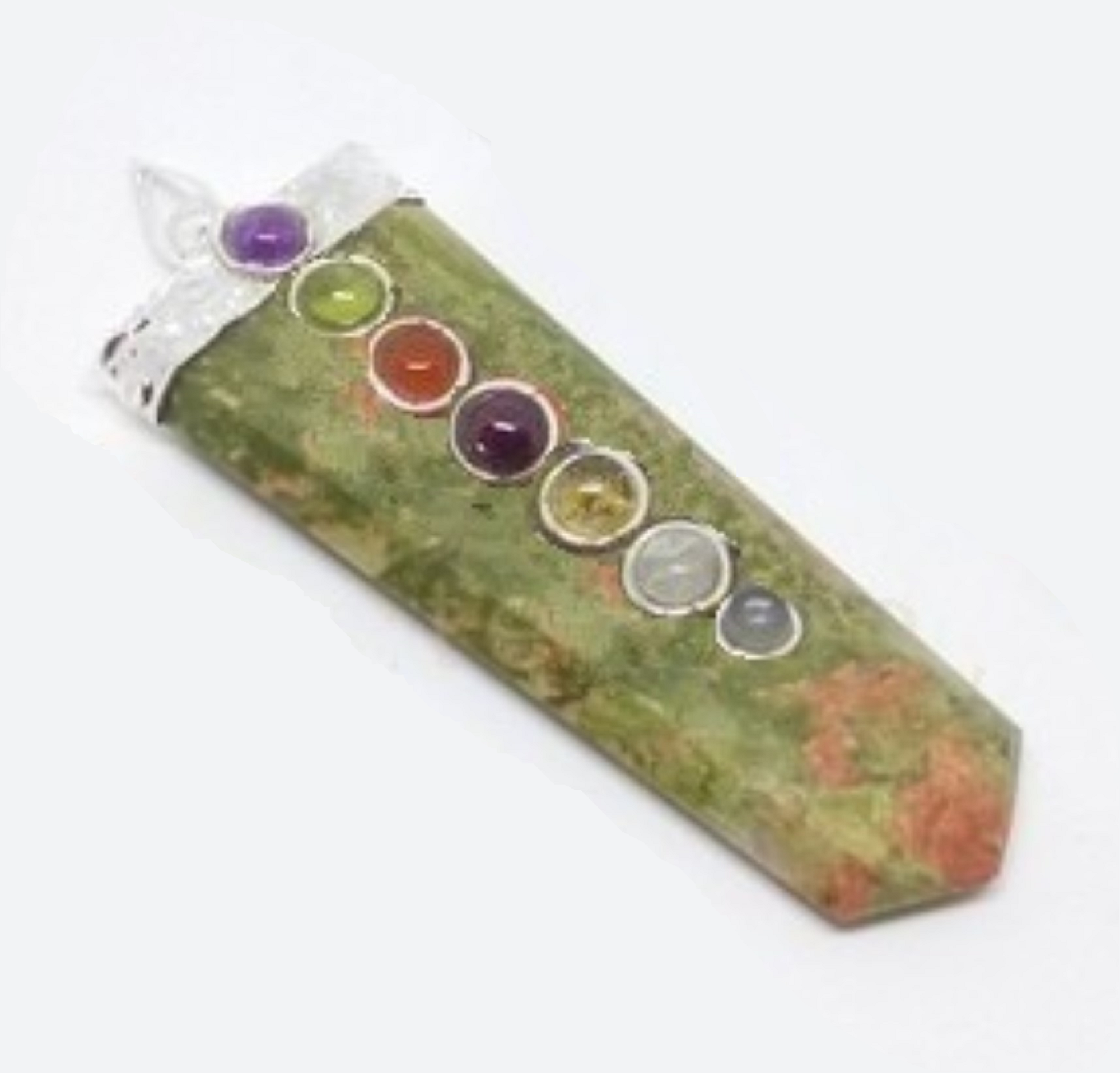 Natural Unakite Seven Chakra Gemstones Flat Pendant - Natural Gemstone, 2 Inch, Multicolor | Ideal For Spiritual Practices, Unique Gift Option