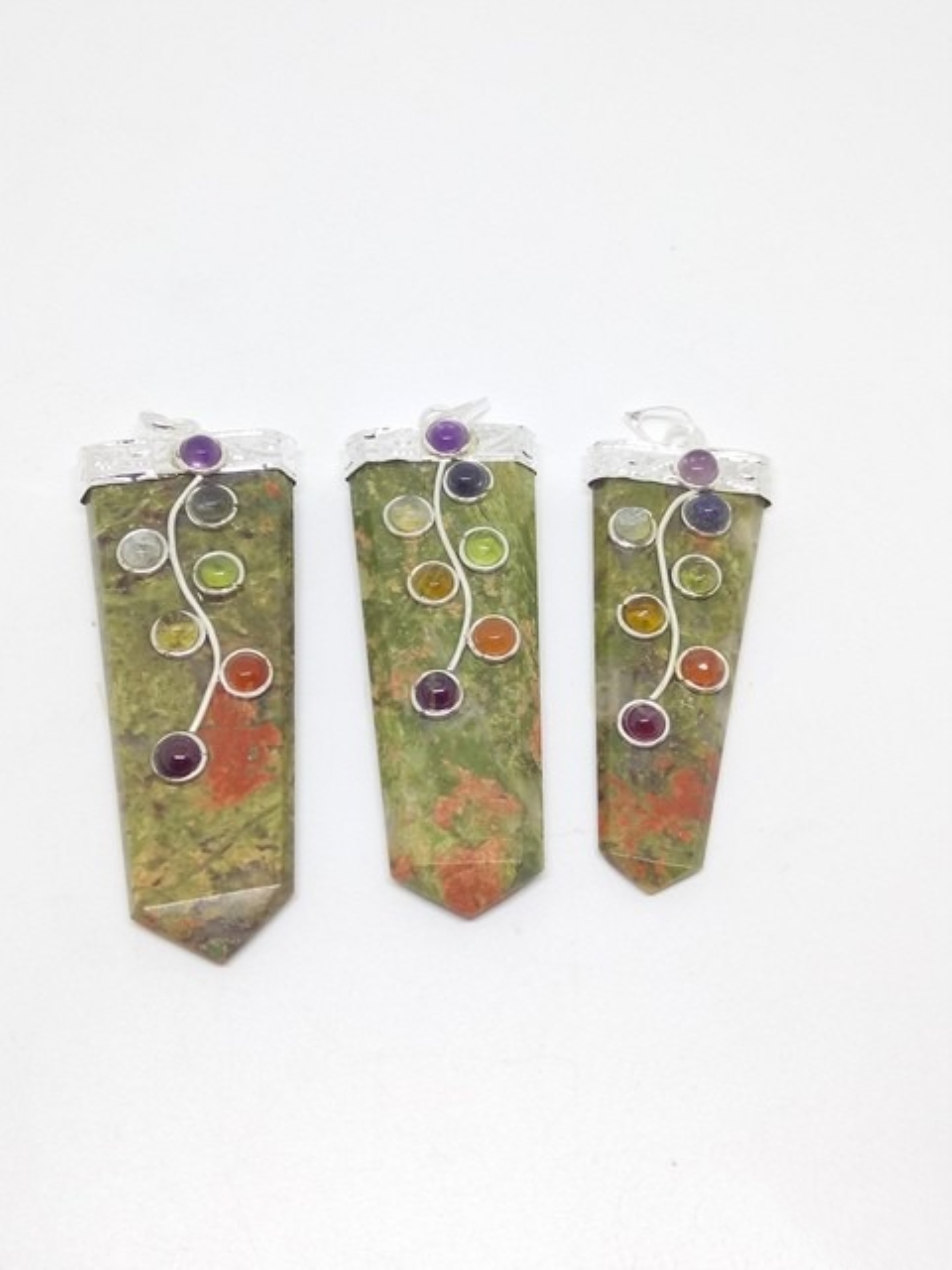 Natural Unakite Seven Chakra Gemstones Flat Pendant - Natural Gemstone, 2 Inch, Multicolor | Ideal For Spiritual Practices, Unique Gift Option