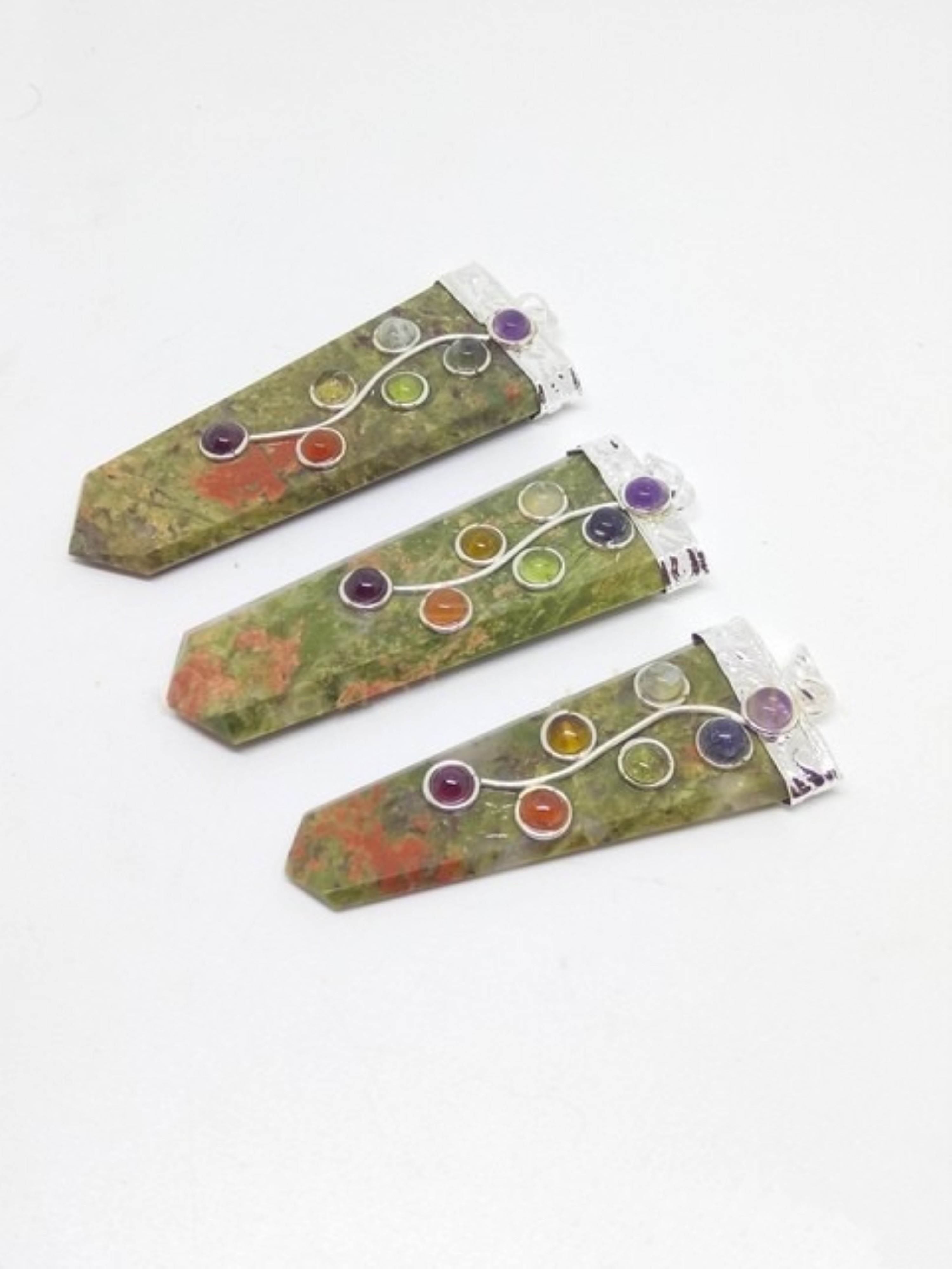 Natural Unakite Seven Chakra Gemstones Flat Pendant - Natural Gemstone, 2 Inch, Multicolor | Ideal For Spiritual Practices, Unique Gift Option