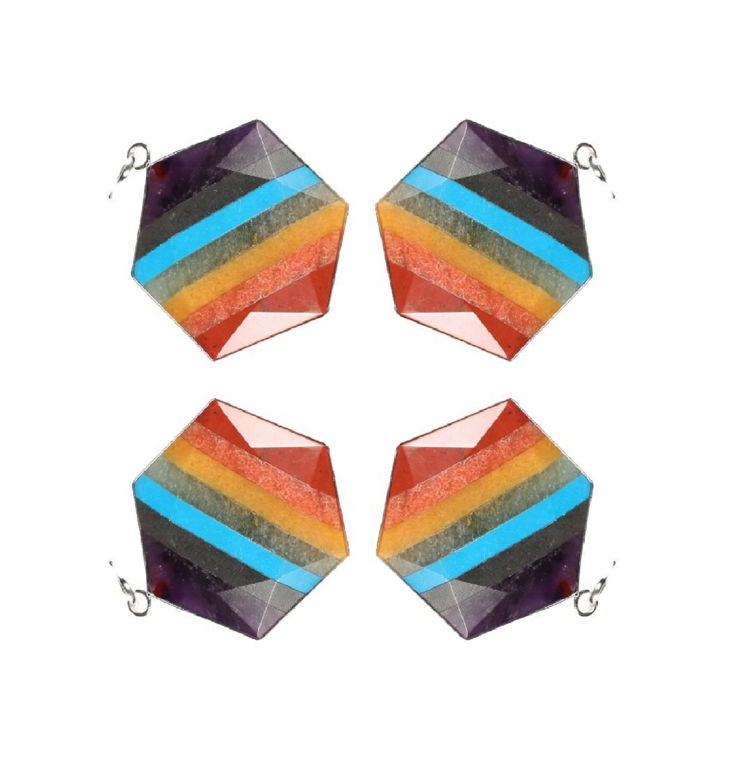Natural High Polished Seven Chakra Gemstones Hexagon Shape Flat Pendant - Color: Multicolor