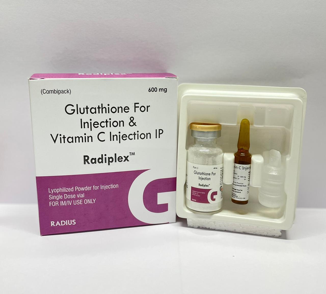 Radiplex Injection Ingredients: Glutathione 600 Mg
Vitamin C