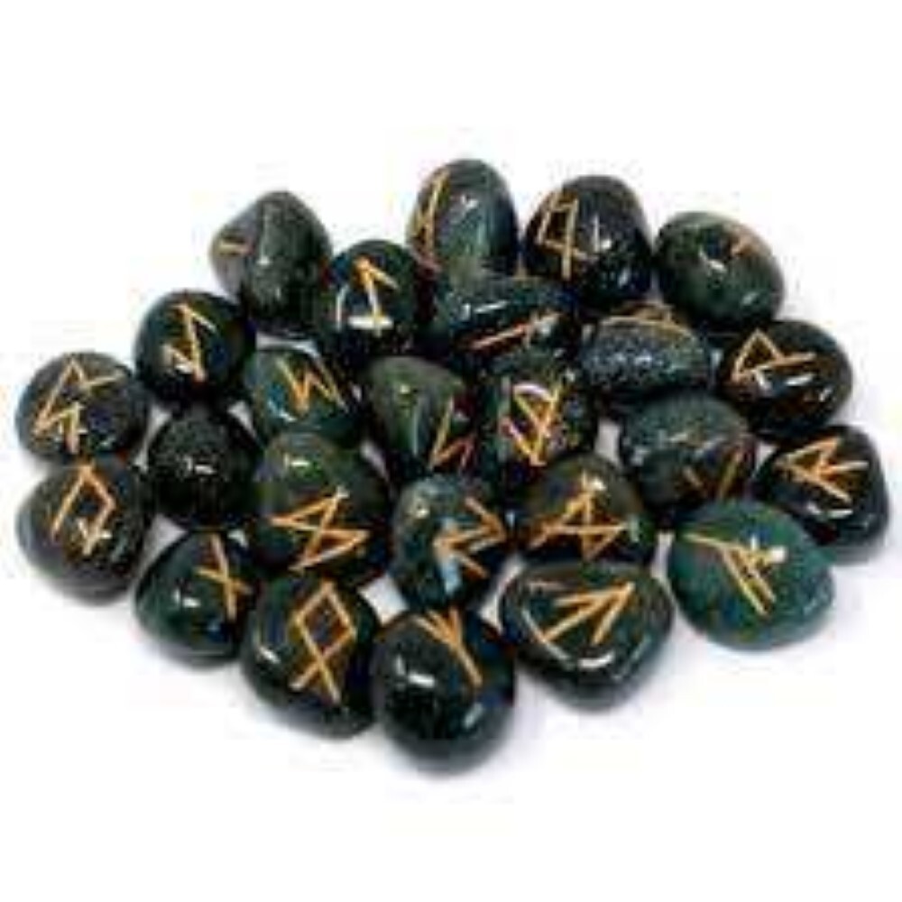 Natural Moos Agate Gemstone Rune Set - A+ Grade Natural Agate, 18x22 Mm, Green, Oval & Round Cut, 100 Grams Weight | Beautiful Shades Of Green