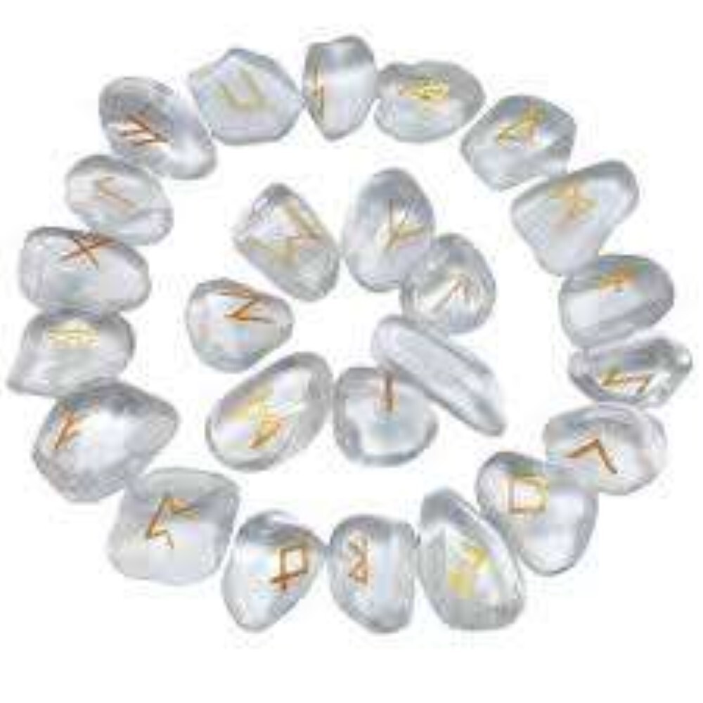 Natural Clear Quartz Gemstone Rune Set - Natural Quartz, 18x22 Mm, White Color | A+ Grade, Oval & Round Brilliant Cut, 100 Grams