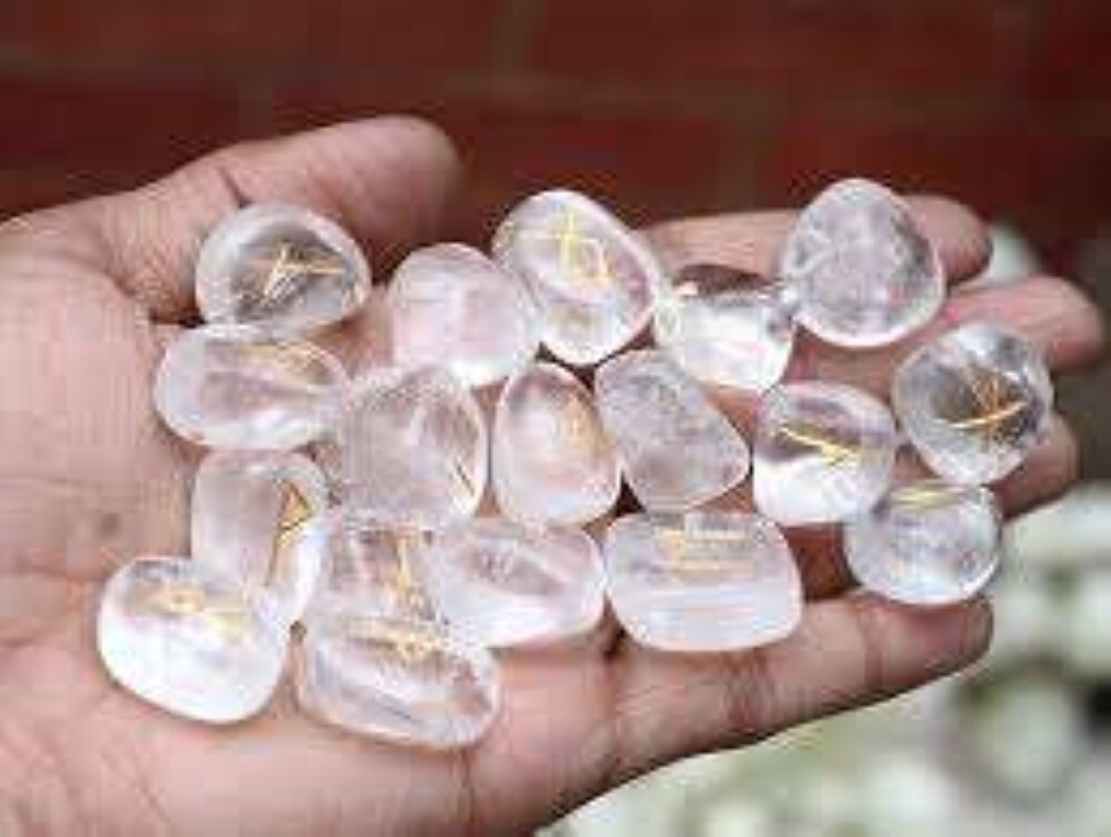 Natural Clear Quartz Gemstone Rune Set - Natural Quartz, 18x22 Mm, White Color | A+ Grade, Oval & Round Brilliant Cut, 100 Grams