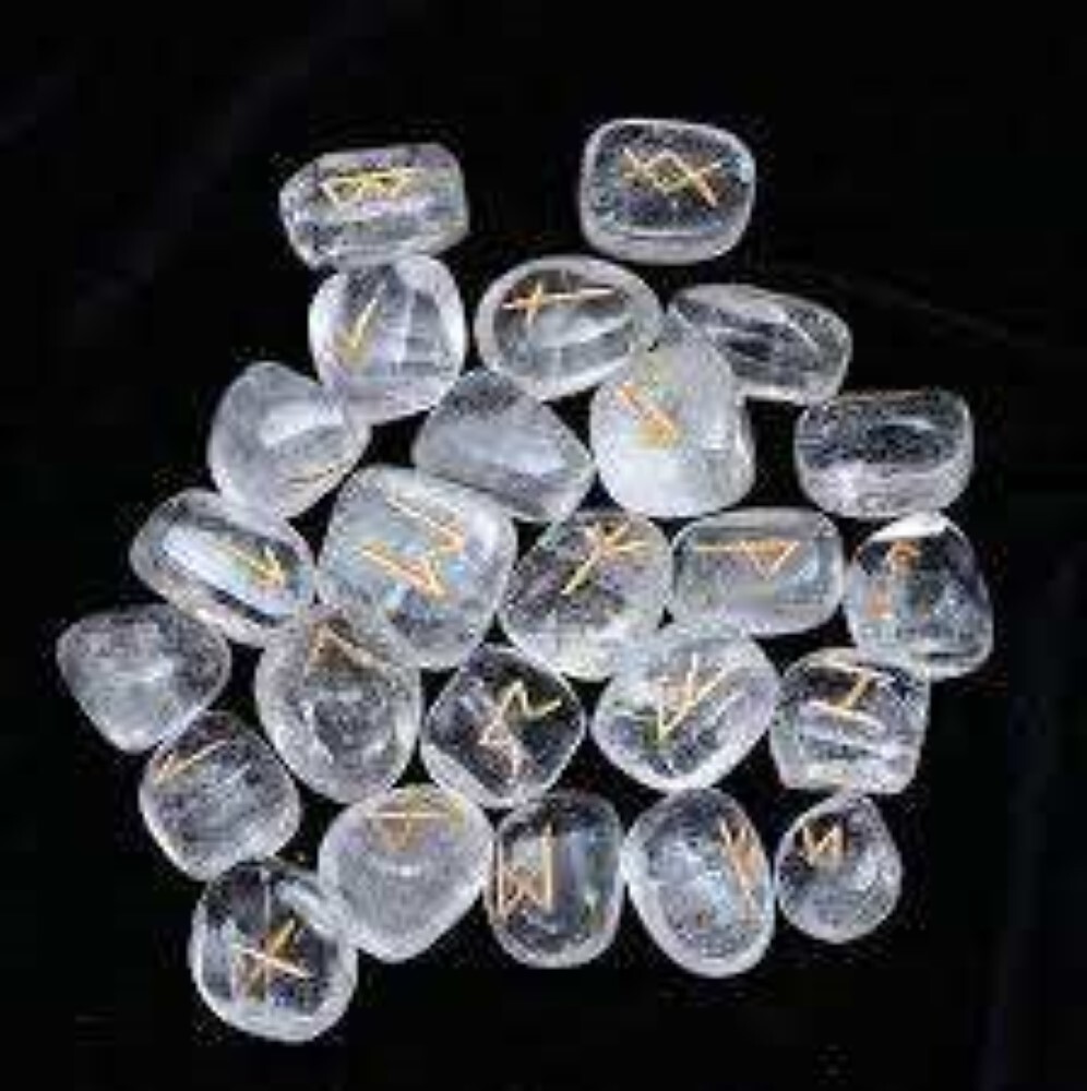 Natural Clear Quartz Gemstone Rune Set - Natural Quartz, 18x22 Mm, White Color | A+ Grade, Oval & Round Brilliant Cut, 100 Grams