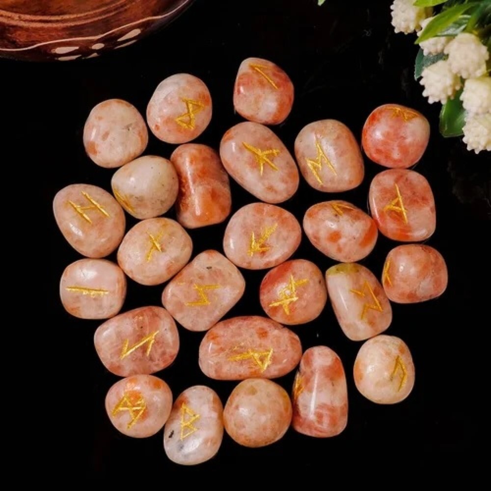 Natural Sun Stone Gemstone Rune Set - Grade: A+