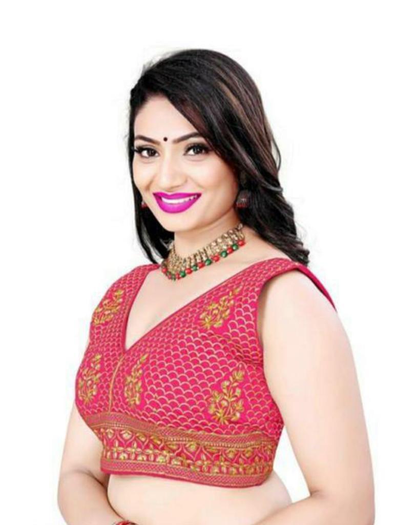 Tulsi Fancy Blouse - Net, Free Size, 12 Inches Length | Gold Color, Floral Embroidery, Comfortable Wear, Elegant Design, Versatile Style, Sleeveless, V-neck