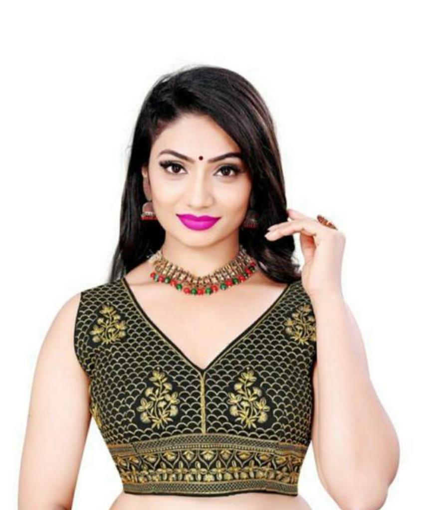 Tulsi Fancy Blouse - Net, Free Size, 12 Inches Length | Gold Color, Floral Embroidery, Comfortable Wear, Elegant Design, Versatile Style, Sleeveless, V-neck
