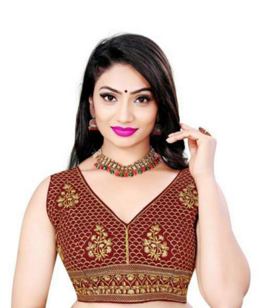 Tulsi Fancy Blouse - Net, Free Size, 12 Inches Length | Gold Color, Floral Embroidery, Comfortable Wear, Elegant Design, Versatile Style, Sleeveless, V-neck