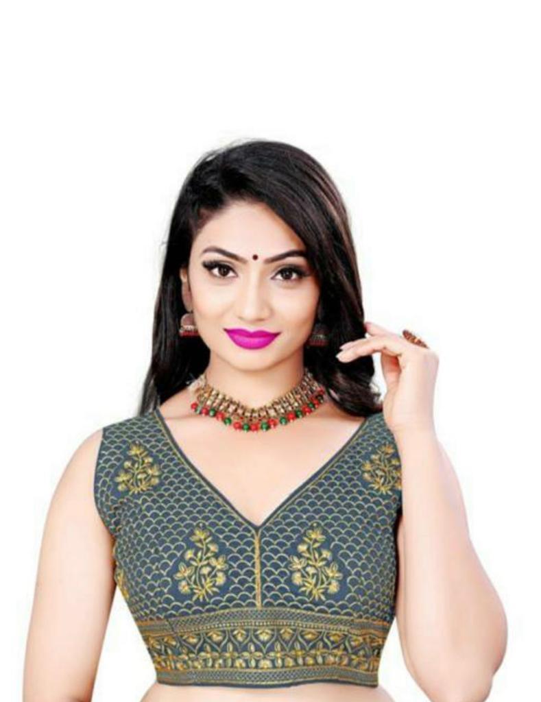 Tulsi Fancy Blouse - Net, Free Size, 12 Inches Length | Gold Color, Floral Embroidery, Comfortable Wear, Elegant Design, Versatile Style, Sleeveless, V-neck