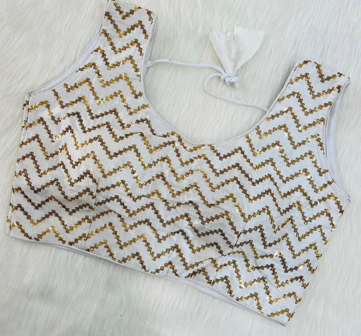 Lahriya Fancy Blouse - Sequined Fabric, Round Neck, Sleeveless | Comfortable Fit, Elegant Look, Intricate Embroidery, Sequined Embellishment, Versatile Style