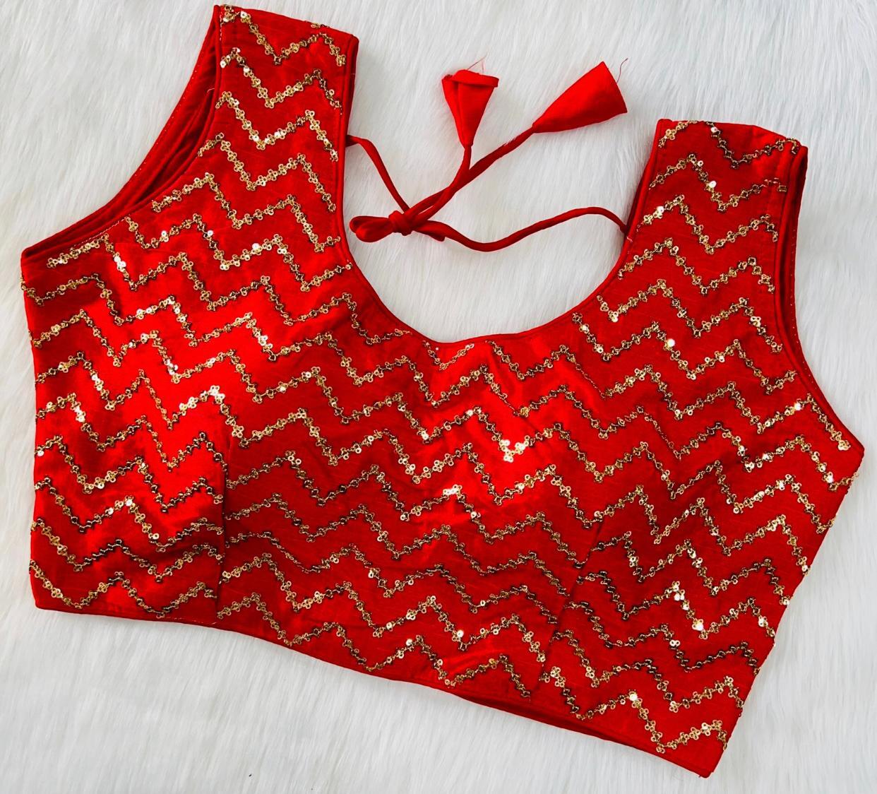 Lahriya Fancy Blouse - Sequined Fabric, Round Neck, Sleeveless | Comfortable Fit, Elegant Look, Intricate Embroidery, Sequined Embellishment, Versatile Style