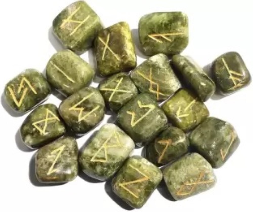 Natural Green Serpentine Stone Rune Set - Size: 18*22 Mm