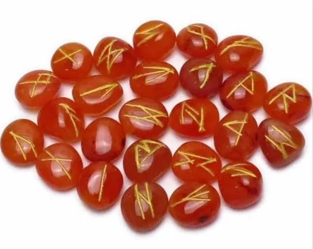 Natural Red Carnelian Gemstone Stone Rune Set - Agate & Carnelian, 18x22 Mm , A+ Grade, Vibrant Red, 100g Weight, Round Brilliant Cut