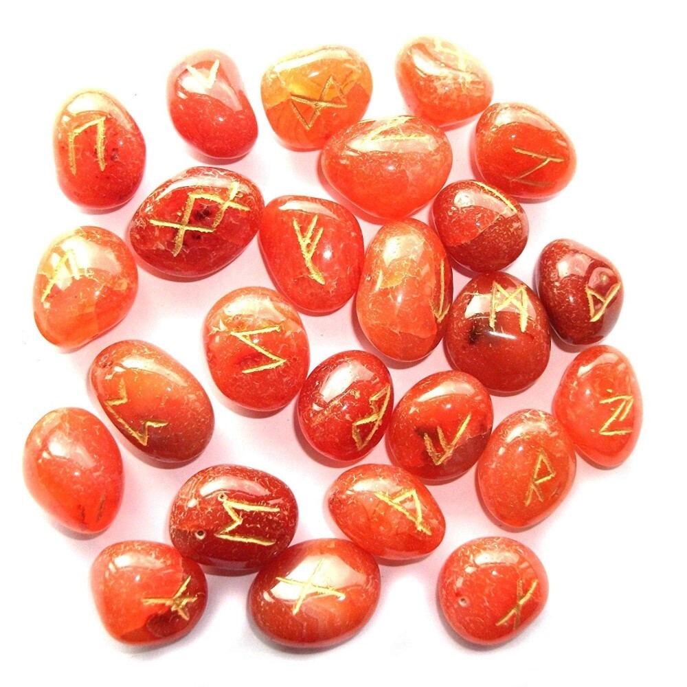 Natural Red Carnelian Gemstone Stone Rune Set - Agate & Carnelian, 18x22 Mm , A+ Grade, Vibrant Red, 100g Weight, Round Brilliant Cut