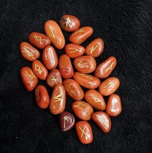 Natural Red Jasper Gemstone Rune Set - A+ Grade, 18x22 Mm Round Brilliant Cut, Red, Natural Stone | Perfect For Divination And Meditation Practices