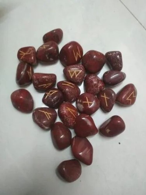 Natural Red Jasper Gemstone Rune Set - A+ Grade, 18x22 Mm Round Brilliant Cut, Red, Natural Stone | Perfect For Divination And Meditation Practices