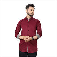 धोने योग्य 011 BT पुरुषों की मैरून कॉटन शर्ट