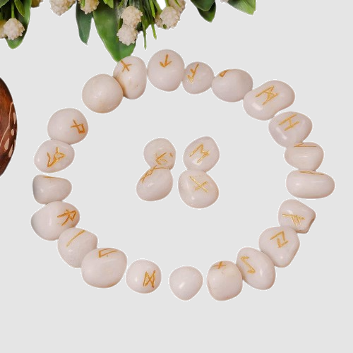 Natural White Agate Gemstone Rune Set - Grade: A+