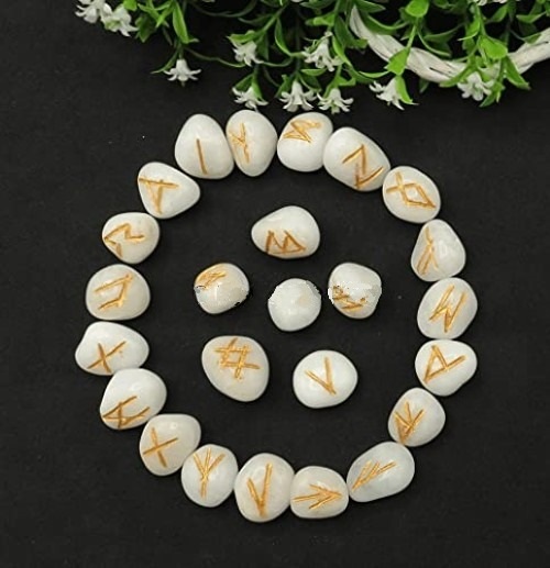 Natural White Agate Gemstone Rune Set - Grade: A+