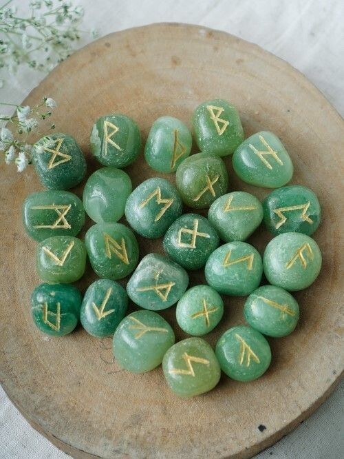 Natural Green Aventurine Gemstone Rune Set - Natural Stone, 18x22 mm ...