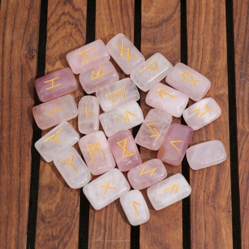 Natural Rose Quartz Gemstone Rune Set - Natural Quartz, 18x22 Mm, Pink Rose Color | A+ Grade, Round Brilliant Cut, Each Stone 100 Grams