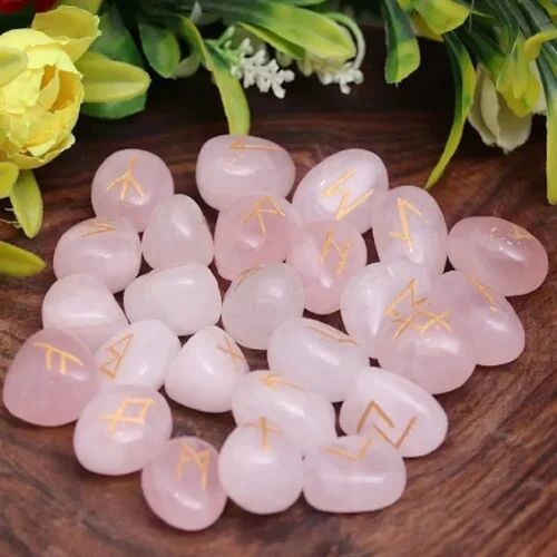 Natural Rose Quartz Gemstone Rune Set - Natural Quartz, 18x22 Mm, Pink Rose Color | A+ Grade, Round Brilliant Cut, Each Stone 100 Grams
