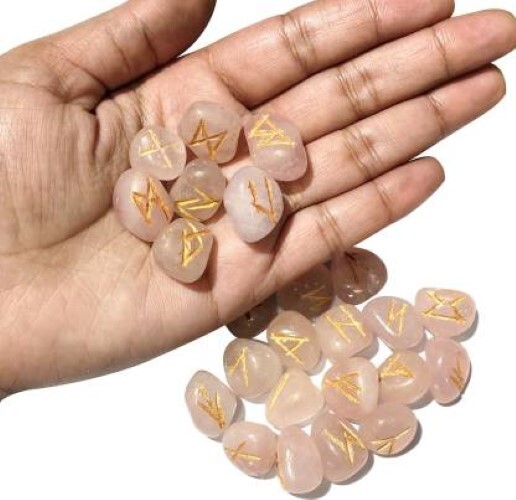 Natural Rose Quartz Gemstone Rune Set - Natural Quartz, 18x22 Mm, Pink Rose Color | A+ Grade, Round Brilliant Cut, Each Stone 100 Grams