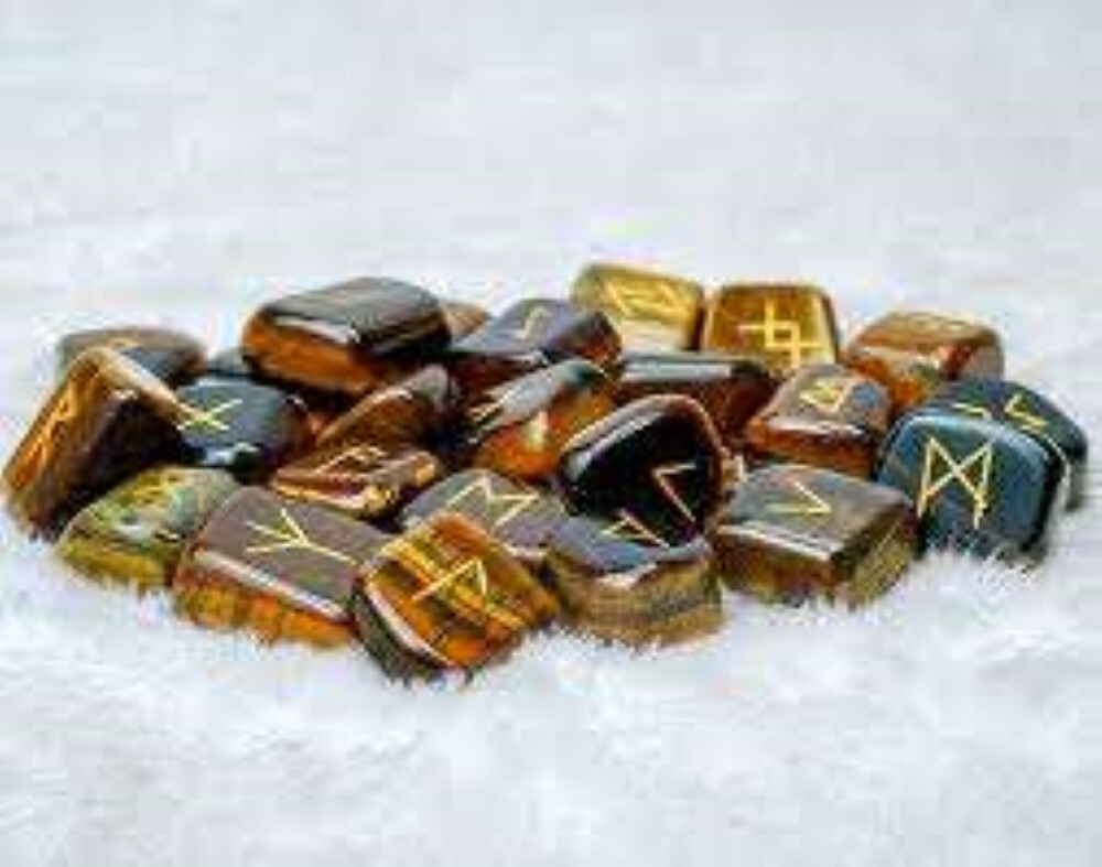Natural Tiger Eye Stone Gemstone Rune Set - 25 High-grade A+ Natural Stones 18x22 Mm, Yellow & Black Color, Includes Velvet Storage Pouch