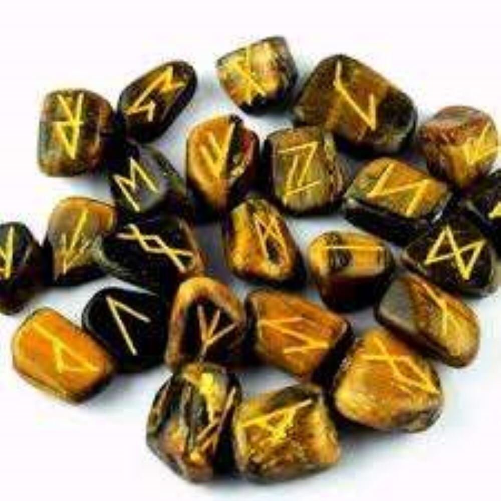 Natural Tiger Eye Stone Gemstone Rune Set - 25 High-grade A+ Natural Stones 18x22 Mm, Yellow & Black Color, Includes Velvet Storage Pouch