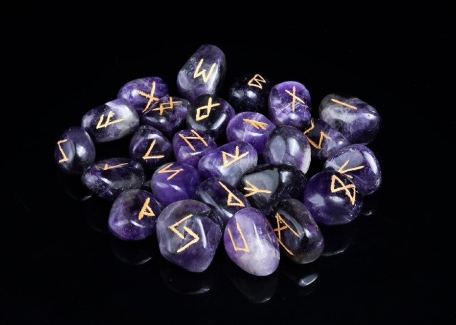 Natural Amethyst Stone Gemstone Rune Set - Natural Amethyst, 18x22 Mm, Purple Color, A+ Grade, Round Brilliant Cut, 100 Grams Weight