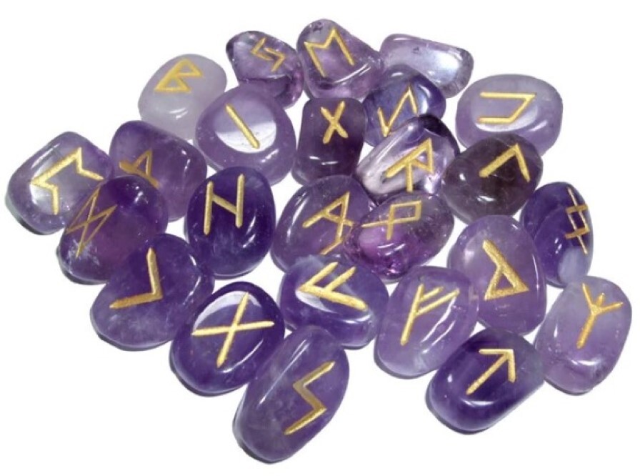 Natural Amethyst Stone Gemstone Rune Set - Natural Amethyst, 18x22 Mm, Purple Color, A+ Grade, Round Brilliant Cut, 100 Grams Weight