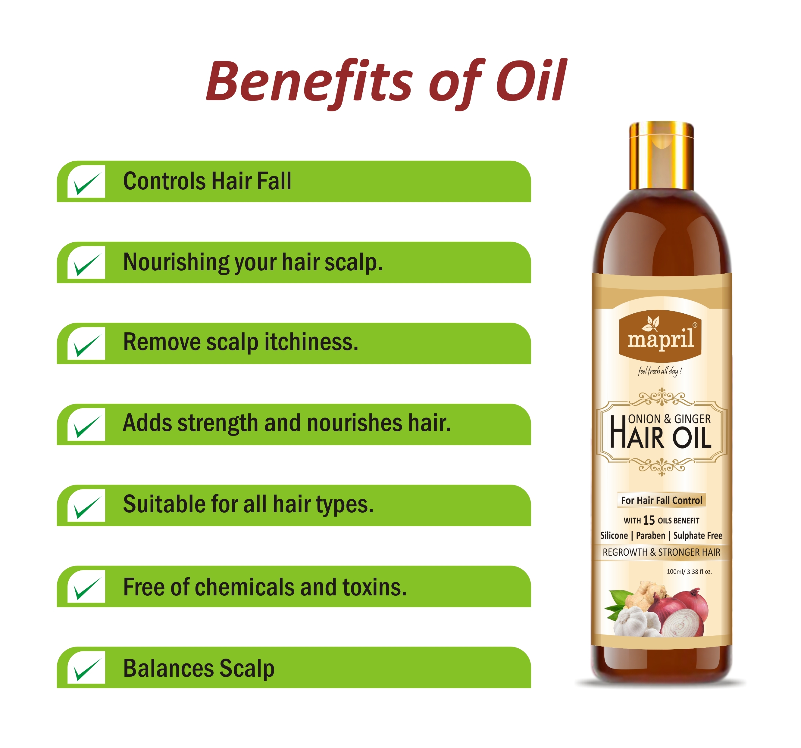 Onion And Ginger Hair Oil - Herbal Product, 100 To 500 Ml | Anti-dandruff, Boosts Hair Growth, Suitable For All Hair Types, Nourishes Scalp, Reduces Hair Fall