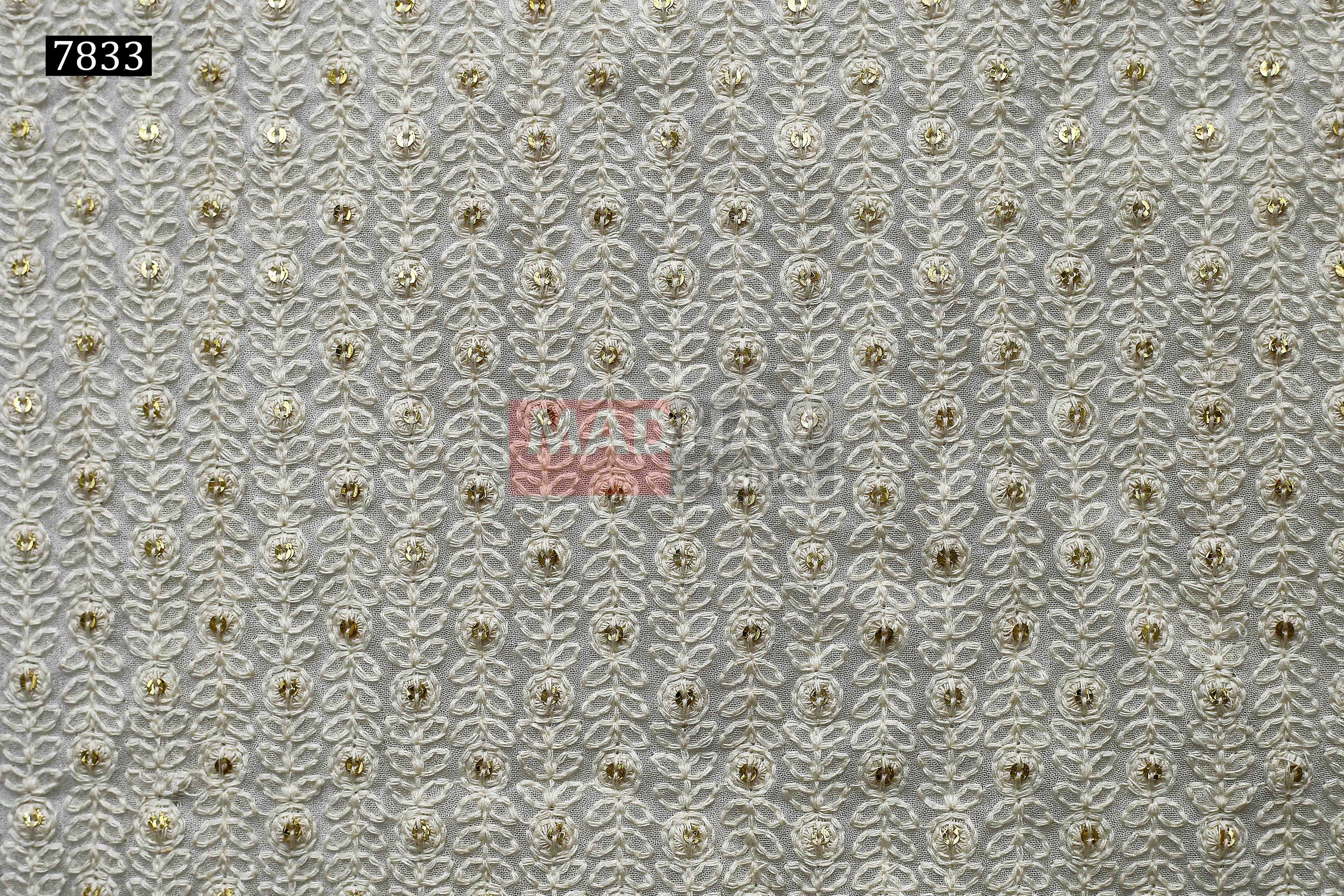 Sequine All Over Fabric - Georgette & Cotton Blend, 44-inch Width, White Color | Light Weight, Machined Embroidered, Suitable For Sherwani, Kurta, Suit
