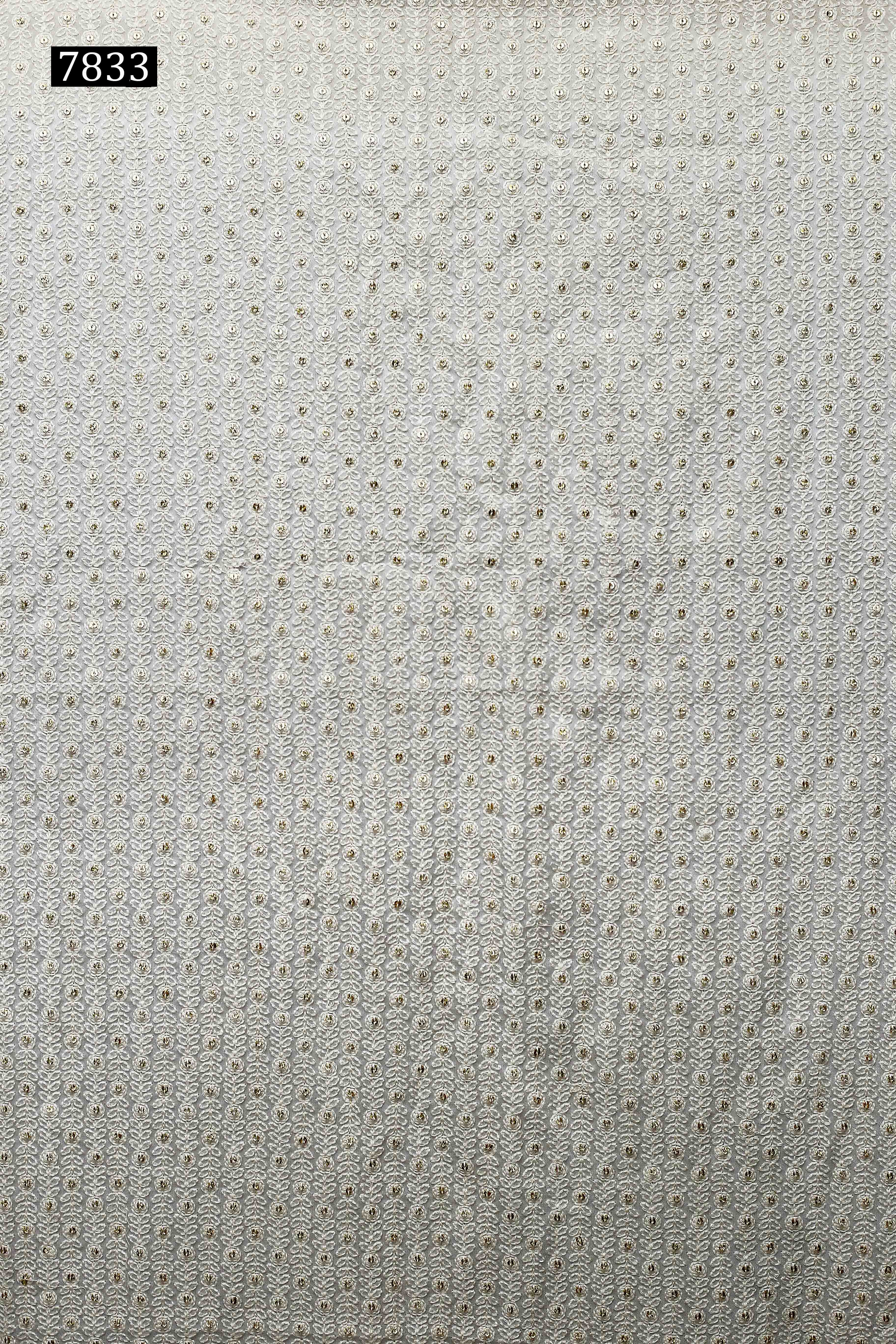Sequine All Over Fabric - Georgette & Cotton Blend, 44-inch Width, White Color | Light Weight, Machined Embroidered, Suitable For Sherwani, Kurta, Suit