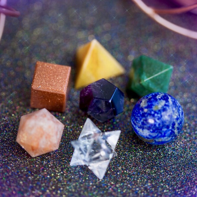 7 Chakra Gemstone Platonic Solids Geometry Set - Natural Stone, 7 Pieces, Multicolor, Square, Round, Octagonal, Hexagonal Shapes | Energy Balancing Tool, Durable Design
