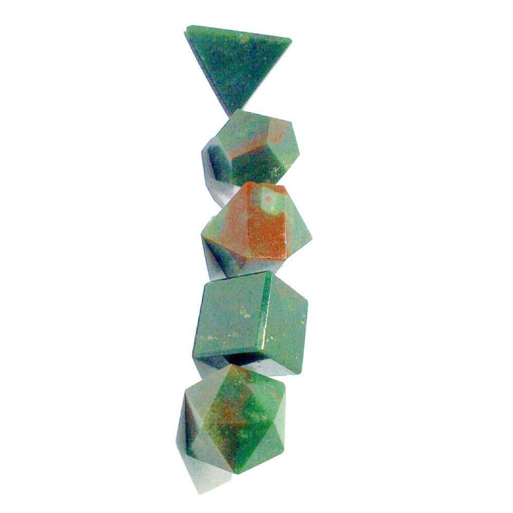 Blood Stone Gemstone Platonic Solids Geometry Set - Natural Stone, Geometry Shapes Including Square, Round, Hexagonal, Octagonal, Green Color | Ideal For Meditation And Chakra Balancing