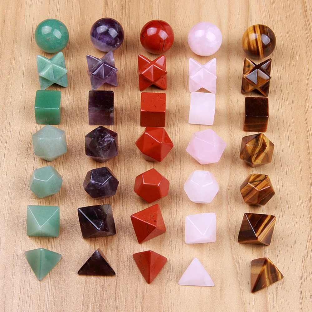 Blood Stone Gemstone Platonic Solids Geometry Set - Natural Stone, Geometry Shapes Including Square, Round, Hexagonal, Octagonal, Green Color | Ideal For Meditation And Chakra Balancing
