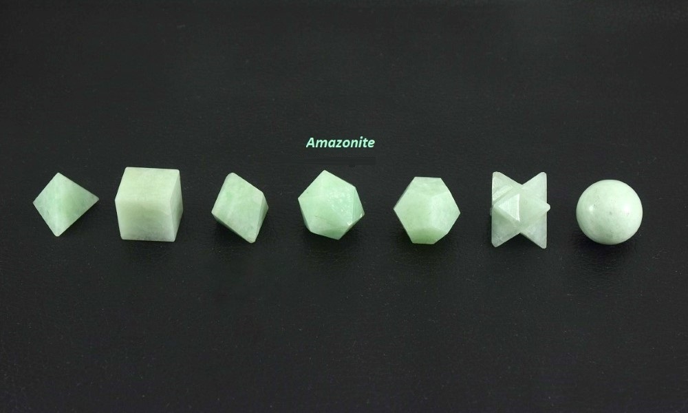 Amazonite Gemstone Platonic Solids Geometry Set - Color: Green