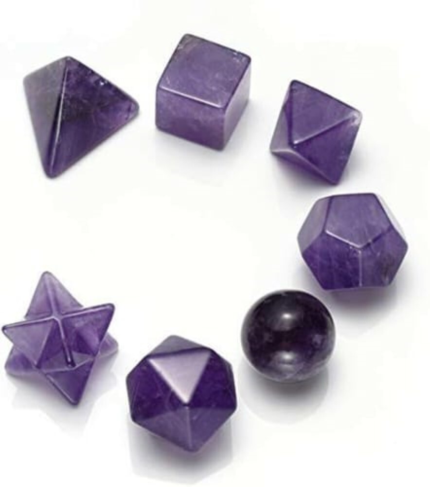 Amethyst Gemstone Platonic Solids Geometry Set - Amethyst Material, Multi-shape Design (Square, Round, Octagonal, Hexagonal, Star), Blue Color